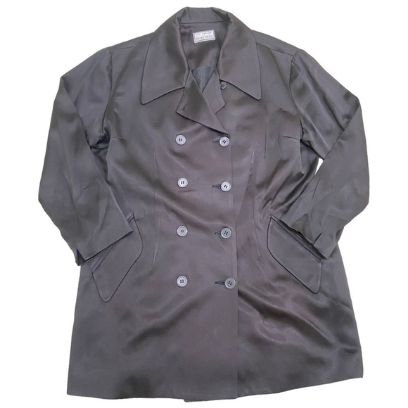 Vintage 1990’s Lat Naylor Think Tank black satin lined trench  jacket coat 16 - Picture 2 of 11